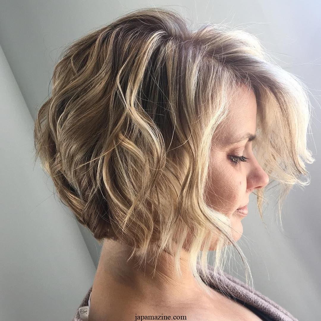 8 moderm Layered Bob with Beach Waves and Blonde Balayage in 2024